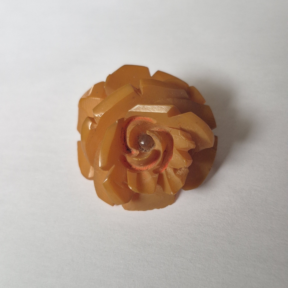 Vintage Butterscotch Celluloid Rosebud Brooch Pin
